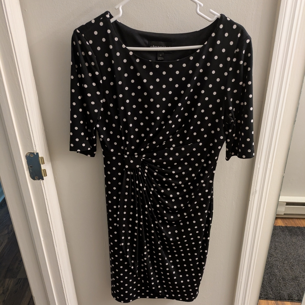 Connected Apparel Black and White Polka Dot Midi Dress